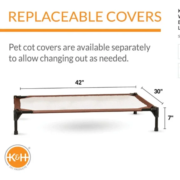 K&H Dog Warming Cot Elevated Dog Bed, Chocolate/Fleece Medium 25 X 32 X 7 Inches - Picture 3 of 10